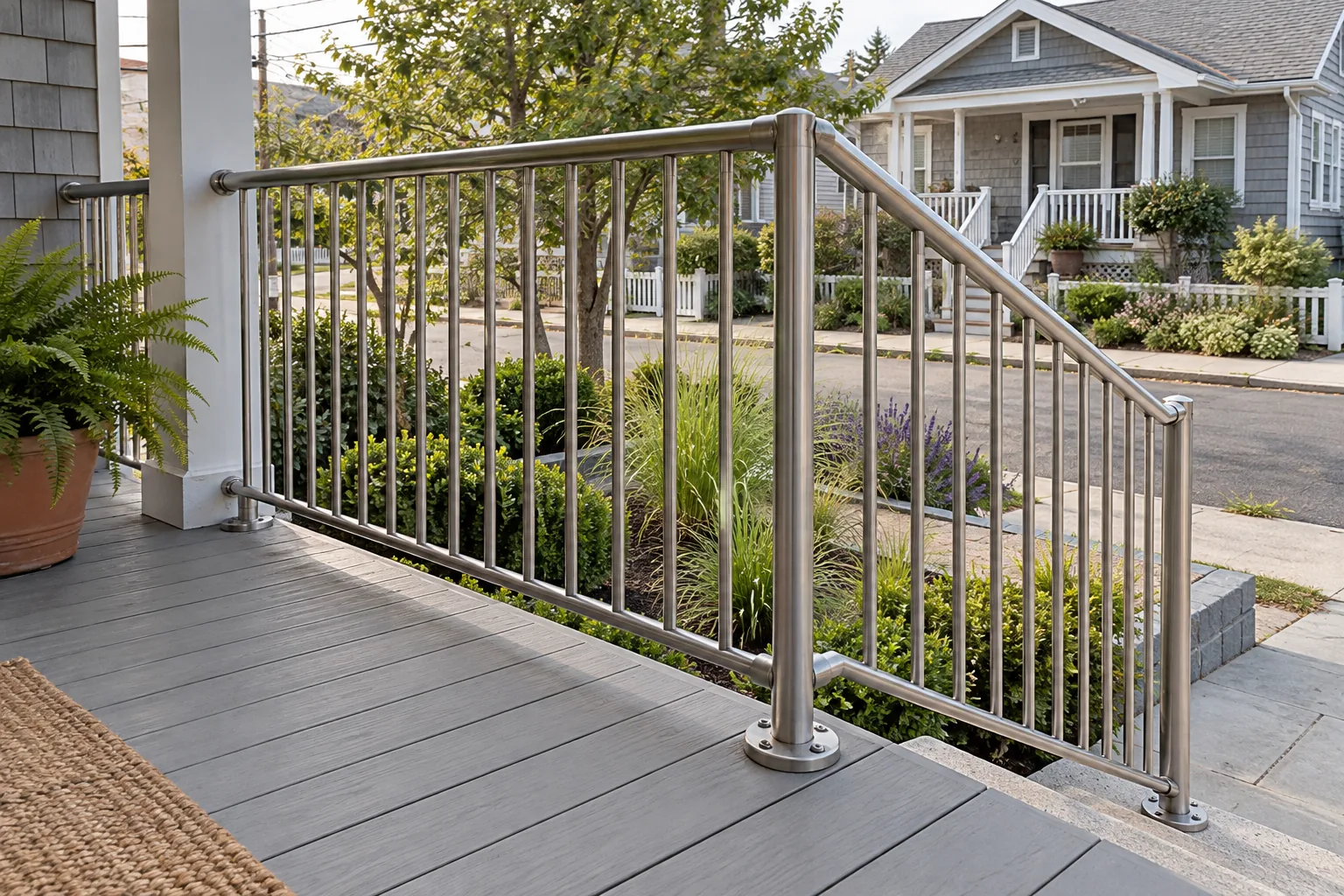 Stainless steel railing · Stainless steel vertical-bar railing · reverse