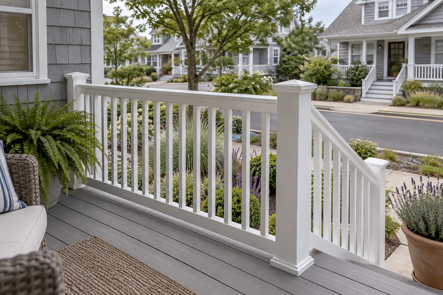 Vinyl railing · White vinyl railing · reverse