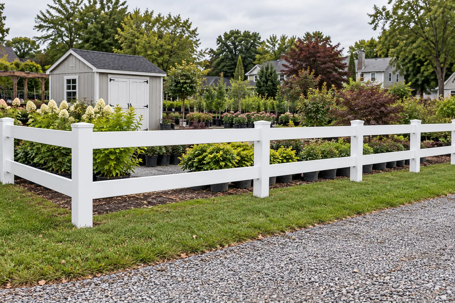 Two-rail vinyl · full fence view