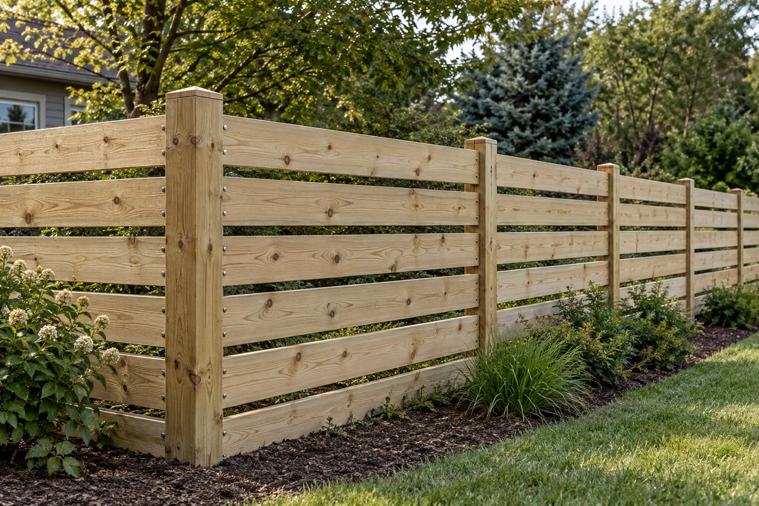 Horizontal slat fencing · close-up design detail