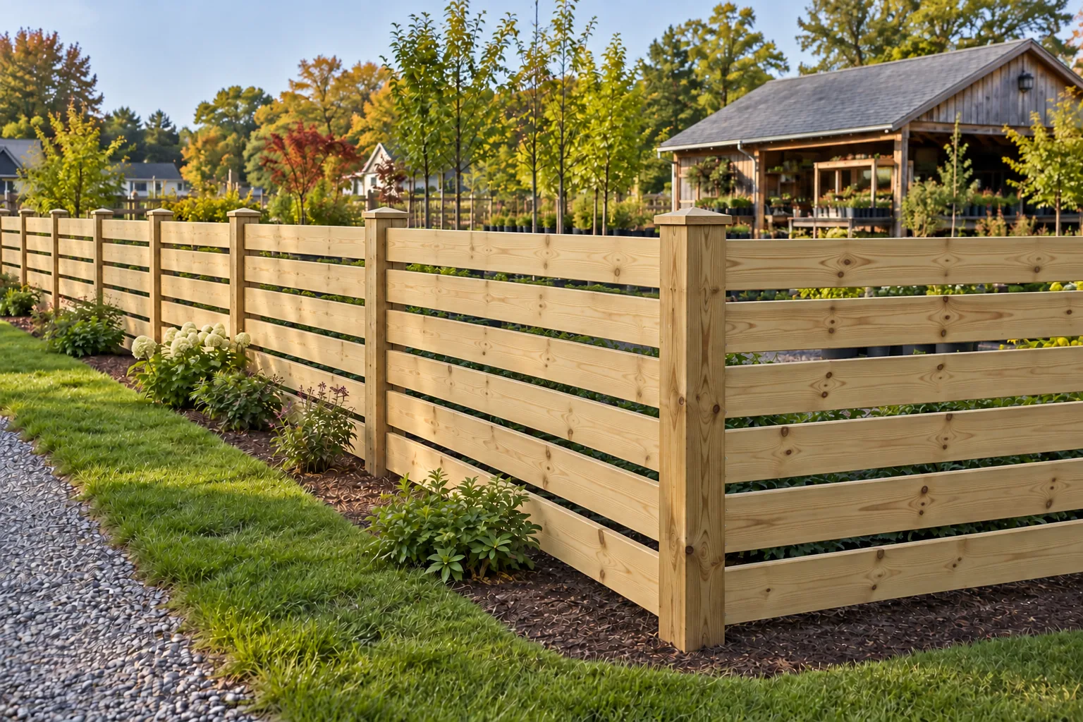 Horizontal slat fencing · property setting