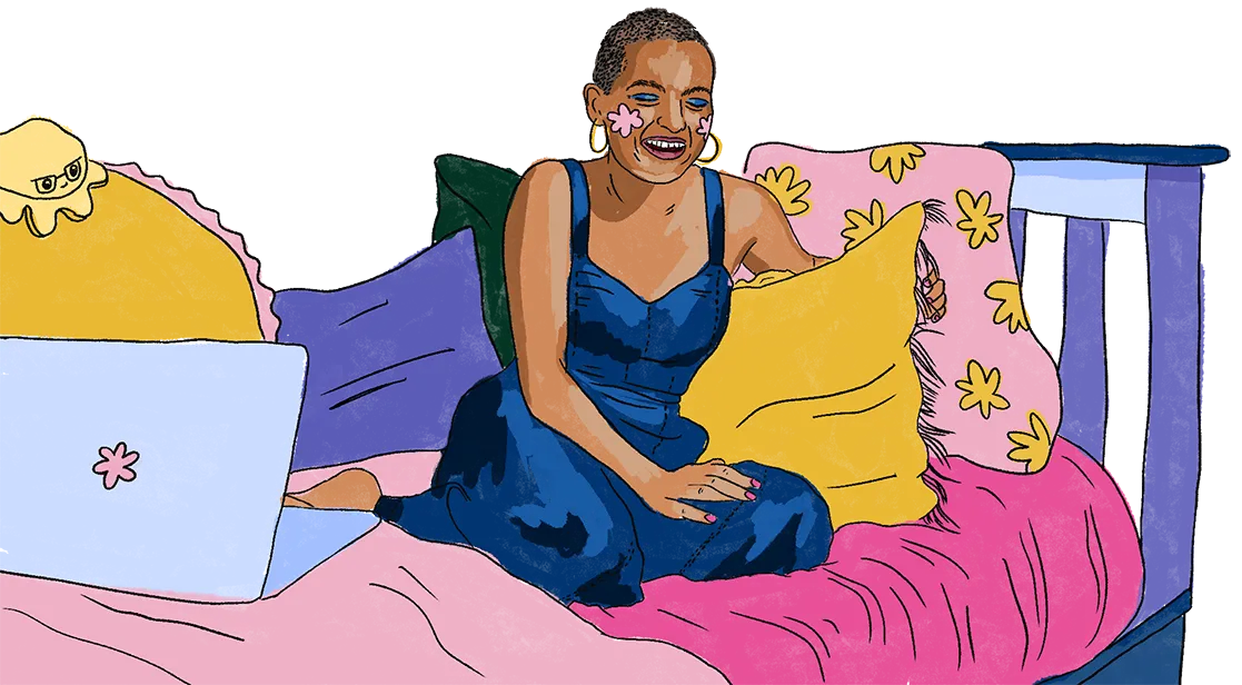 An illustration of Iman sitting in bed