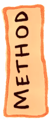 A hand drawn orange label with the words 'method' on it