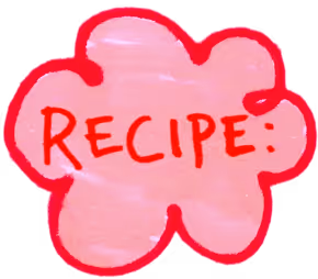 A hand drawn pink cloud and the words 'recipe' written inside