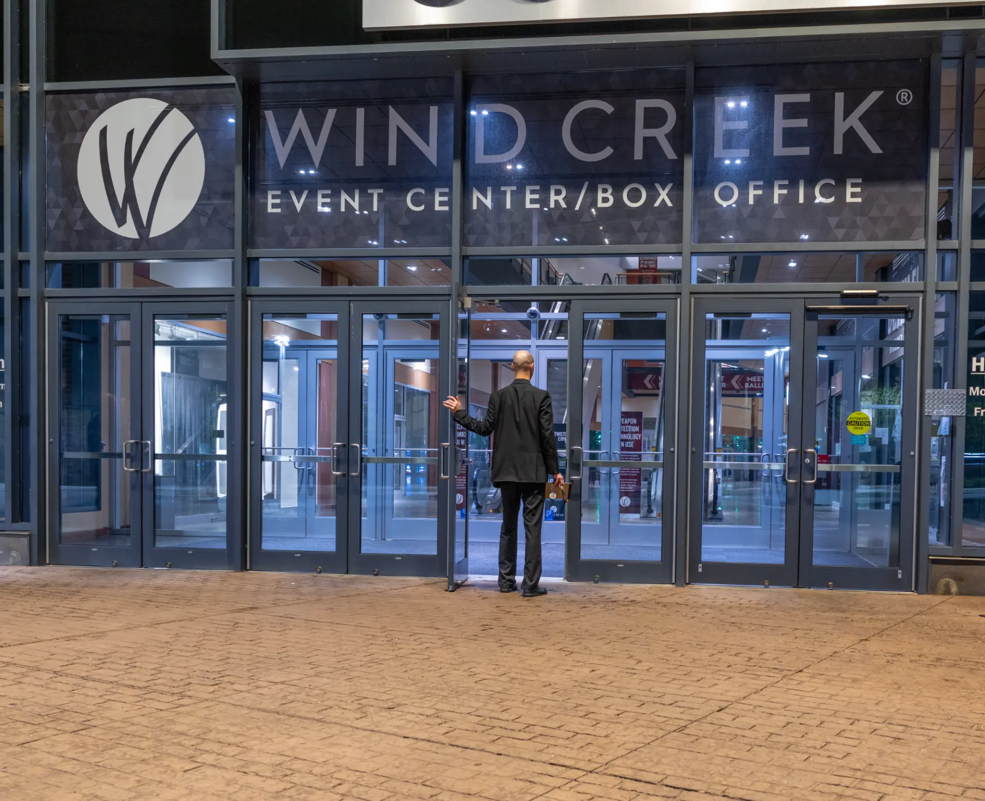 Philadelphia magician Jesse Dameron enters the Wind Creek Bethlehem Event Center entrance