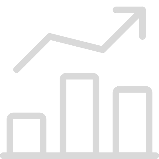 Gray bar chart with three bars and an upward trending arrow above the bars.