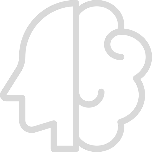 Gray outline icon of a human head split vertically, showing brain sections on the right side.