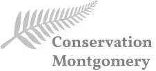 Silver fern leaf logo with text Conservation Montgomery.