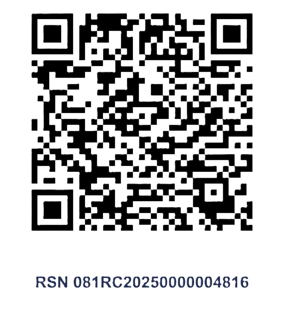 Black and white QR code centered on a white background, with the text 'RSN 081RC20250000004816' written below it in dark blue.