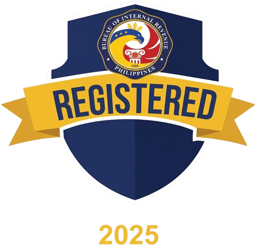 Seal of the Bureau of Internal Revenue Philippines with a yellow banner across it displaying the word REGISTERED, and the year 2025 below the seal.