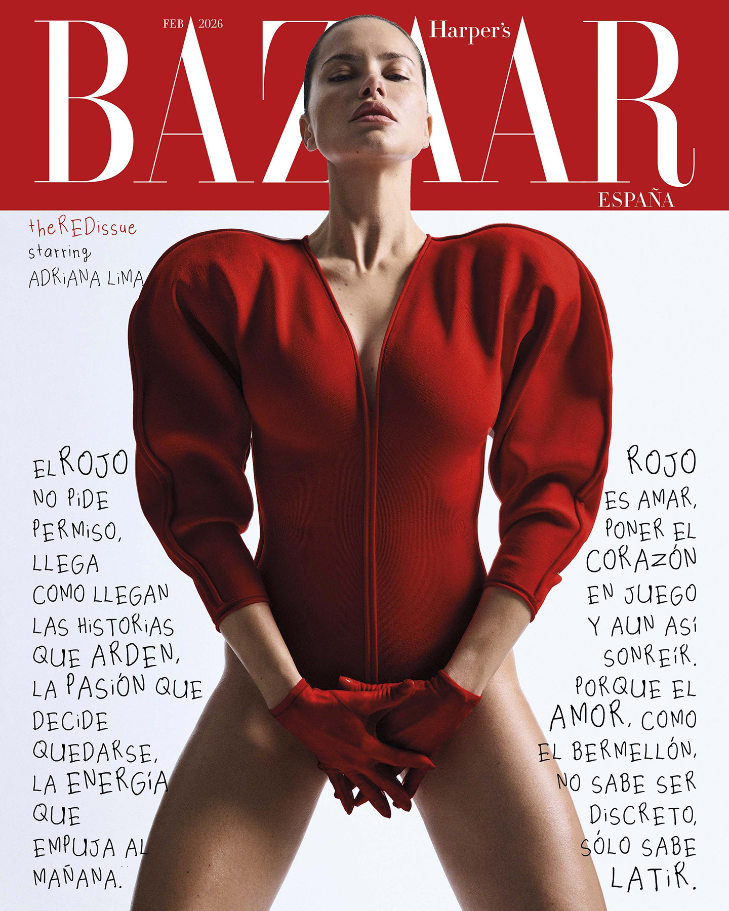 Harpers Bazaar Spain with Model Adriana Lima, photographed in NYC at Pier59 Studios, February 2026. Photography by David Roemer, styling by Elizabeth Sulcer at La La Land Artists, hair & makeup by Frank B at The Wall Group