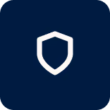 Wit schildpictogram op donkerblauwe achtergrond, symbool voor bescherming of veiligheid.