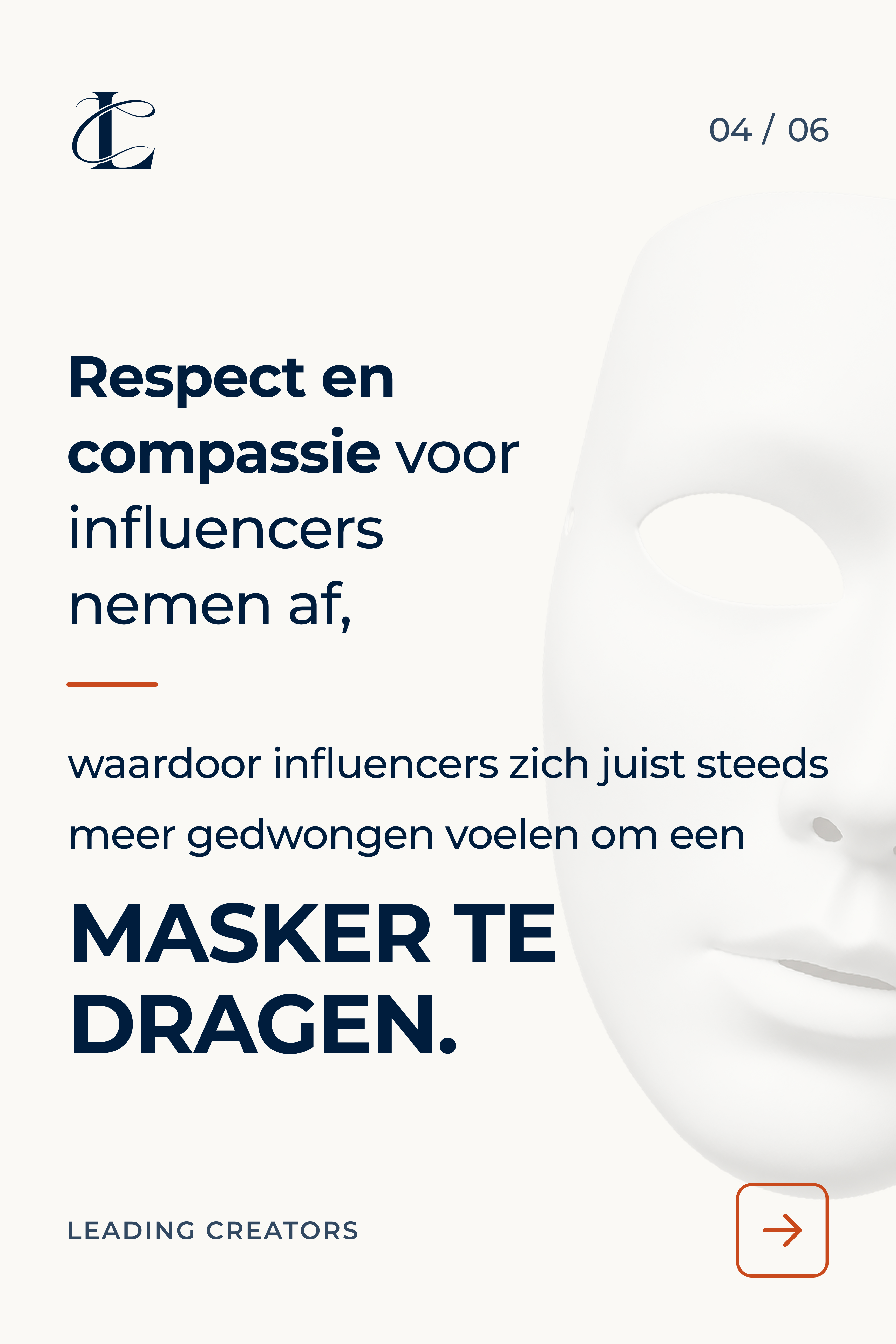 Witte masker naast tekst over influencers die zich gedwongen voelen een masker te dragen.