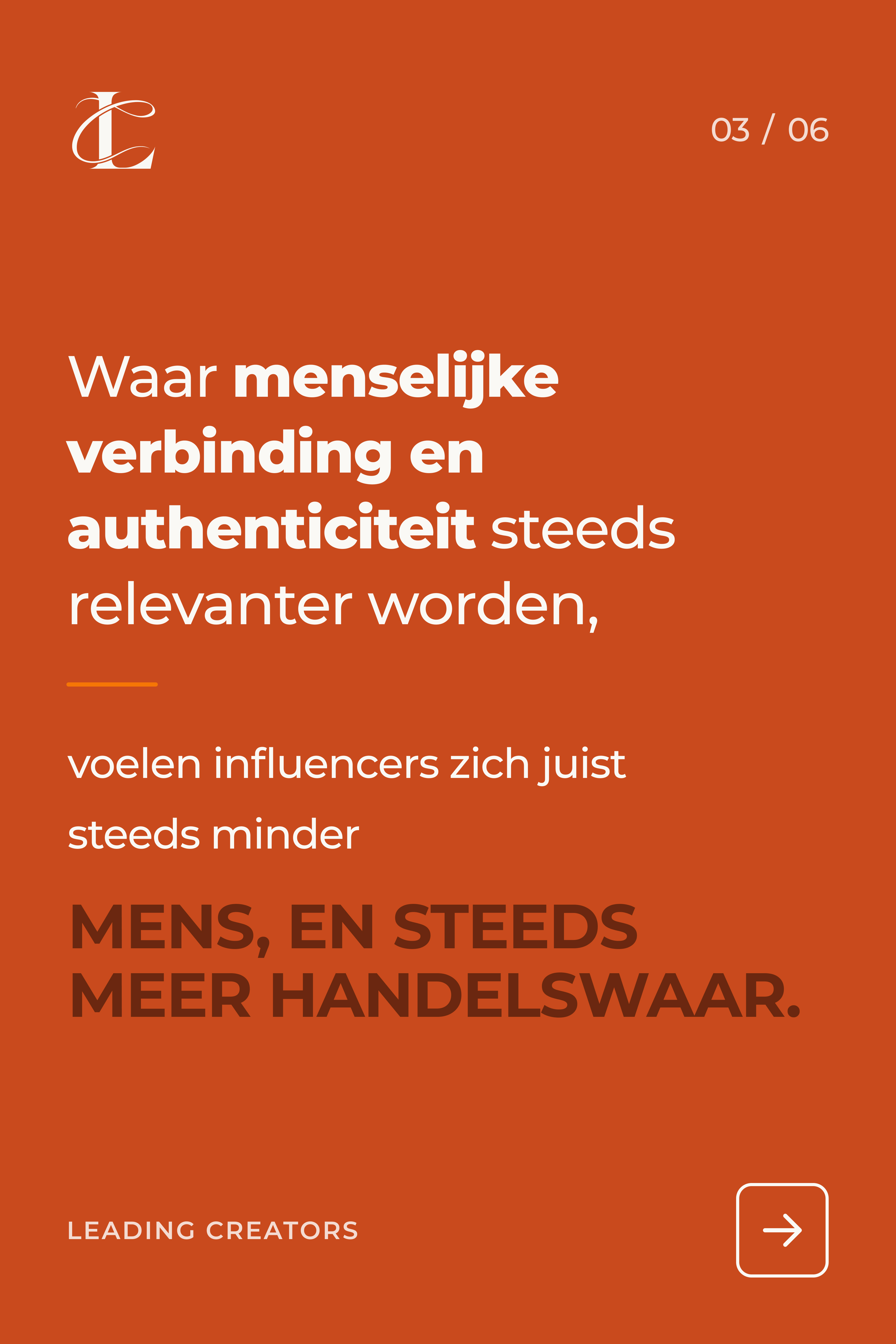Oranje achtergrond met Nederlandse tekst over menselijke verbinding, authenticiteit en influencers.