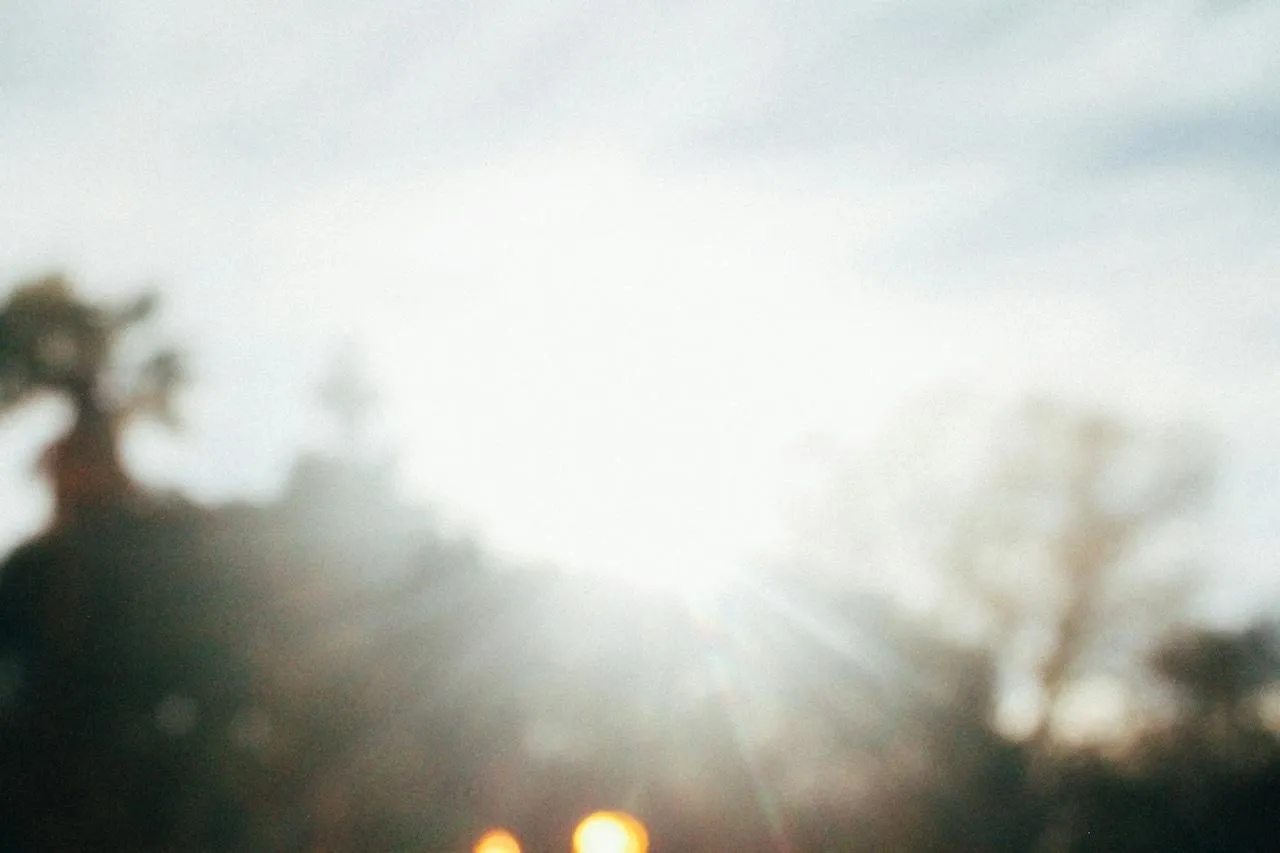 Blurred image of sun and landscape