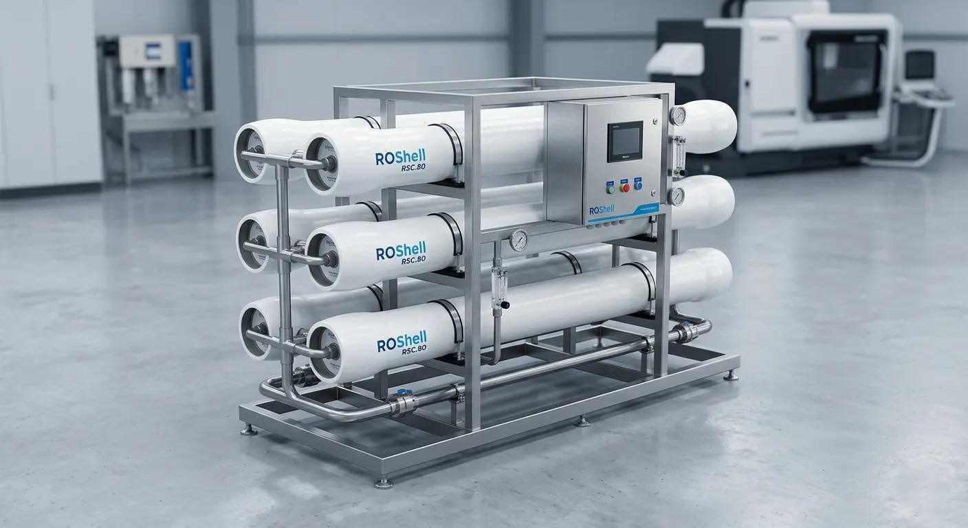 Industrial water filtration system with multiple ROShell RSC.80 modules in a clean facility.