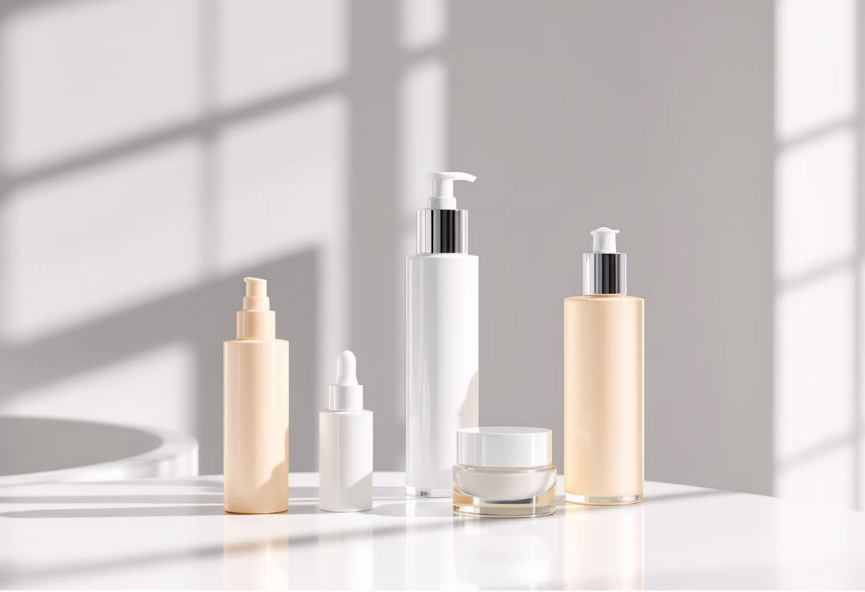 image of an elegant skincare product display at a salon