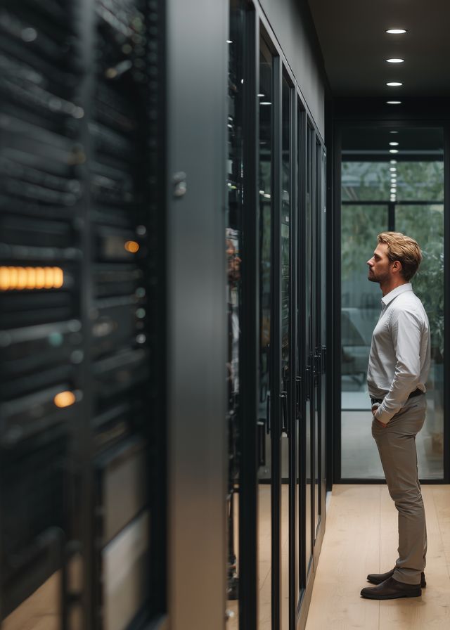 Worried IT expert pondering over a problem