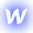 White stylized letter W on a blue square background.