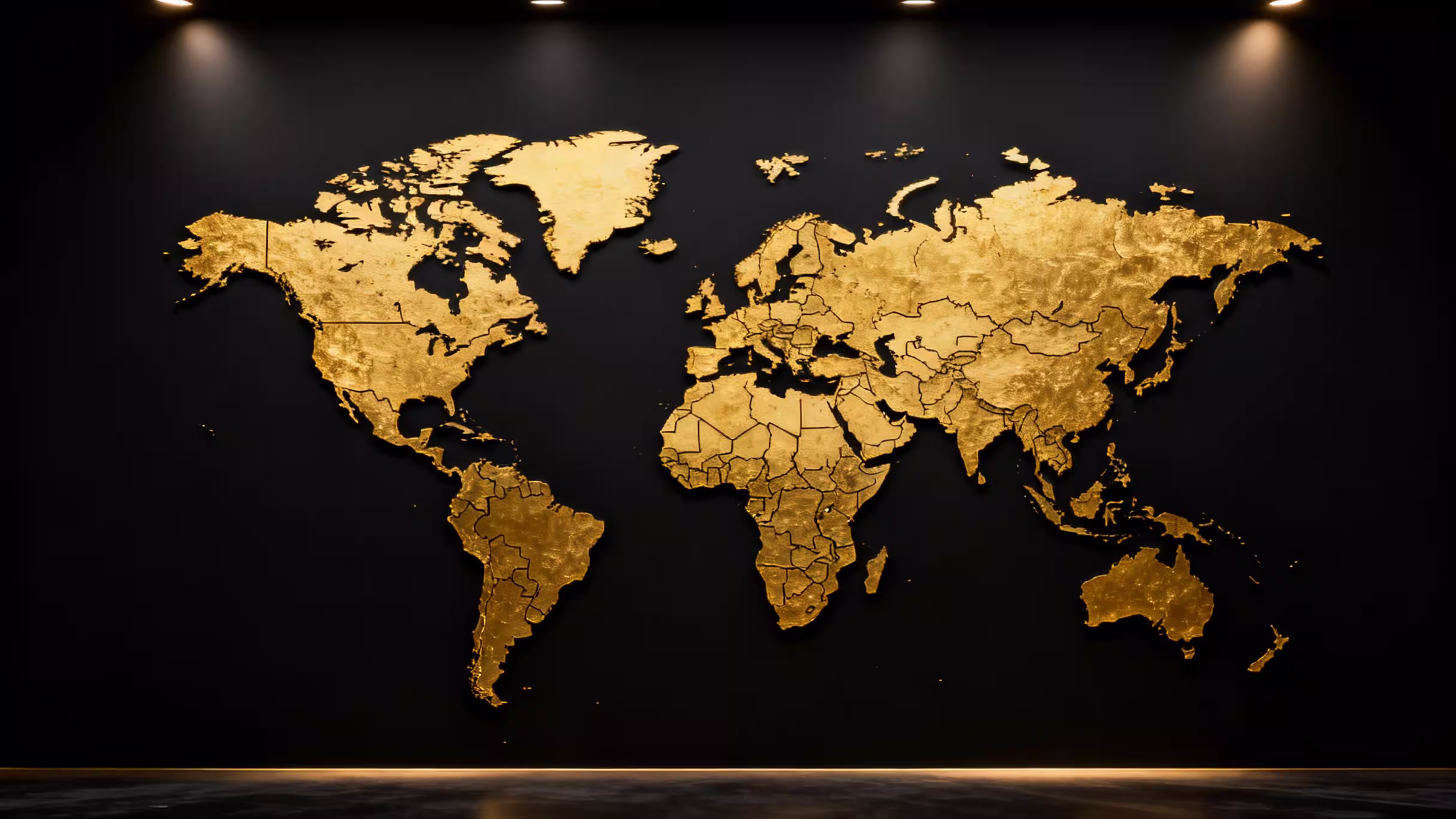 Goldene Darstellung der Weltkarte