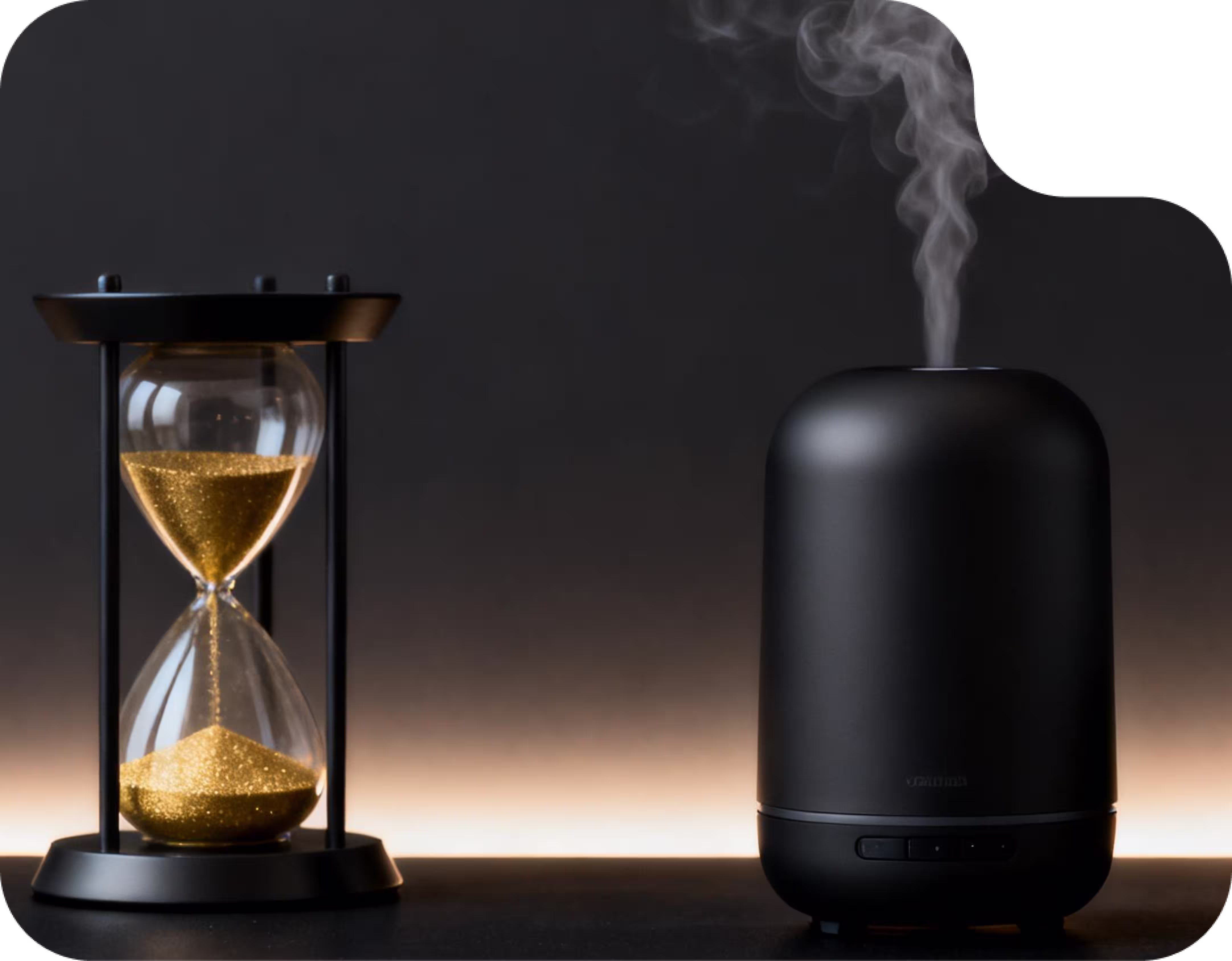 Ein Bild von einem Raumerfrischer und eine Sanduhr 