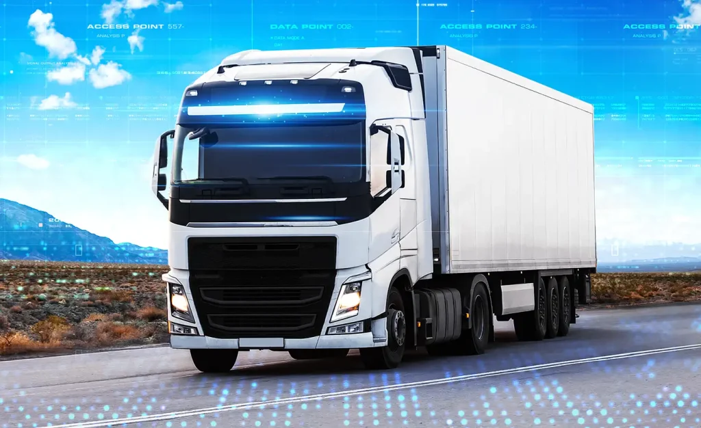 Picture of a truck going down the road