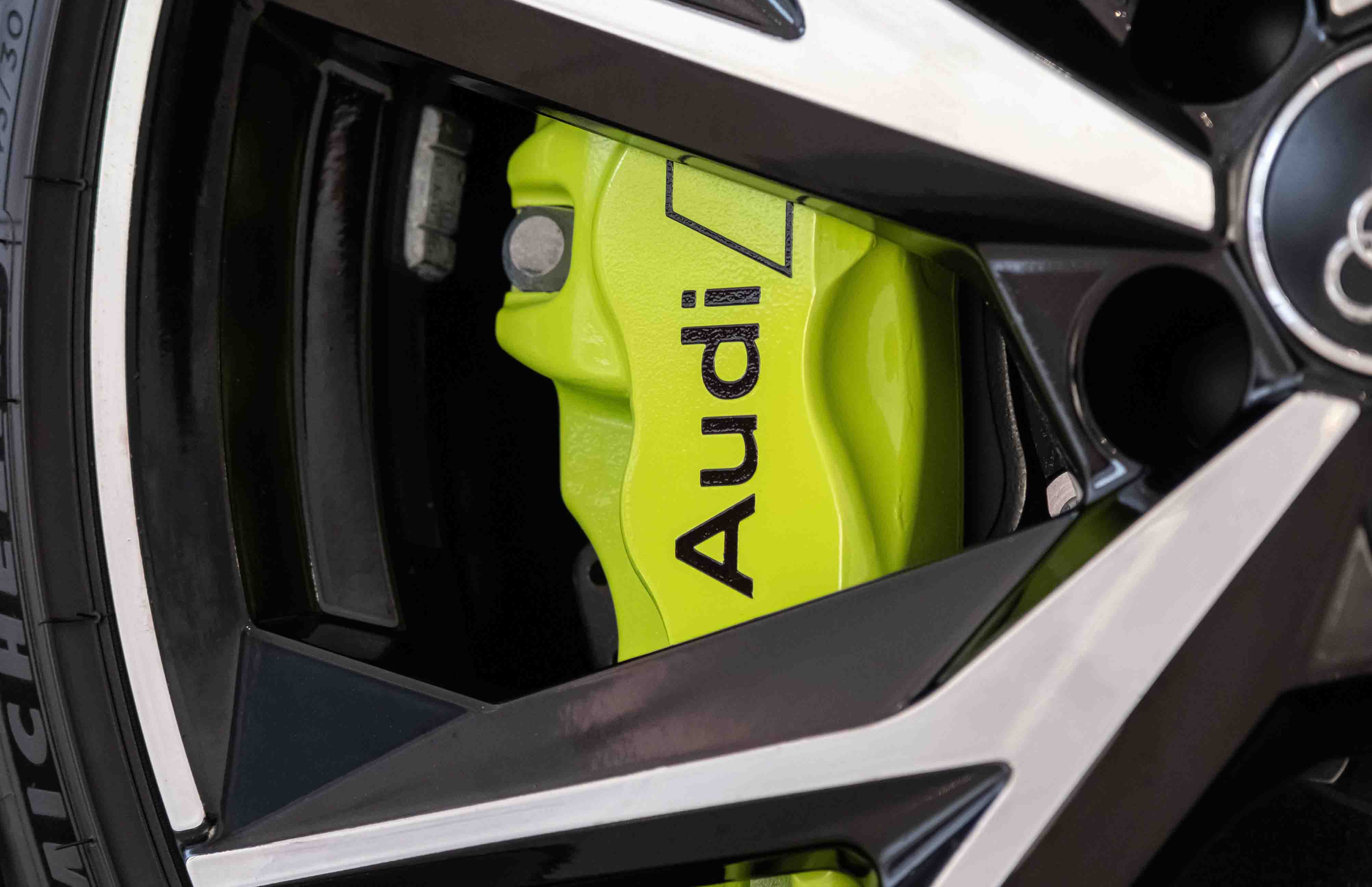 Brake caliper painting in lime green.