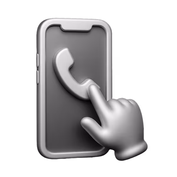 Icône 3D d'un smartphone avec un doigt appuyant sur un symbole de téléphone pour appeler.