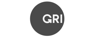 GRI logo with white letters on a dark circular background.