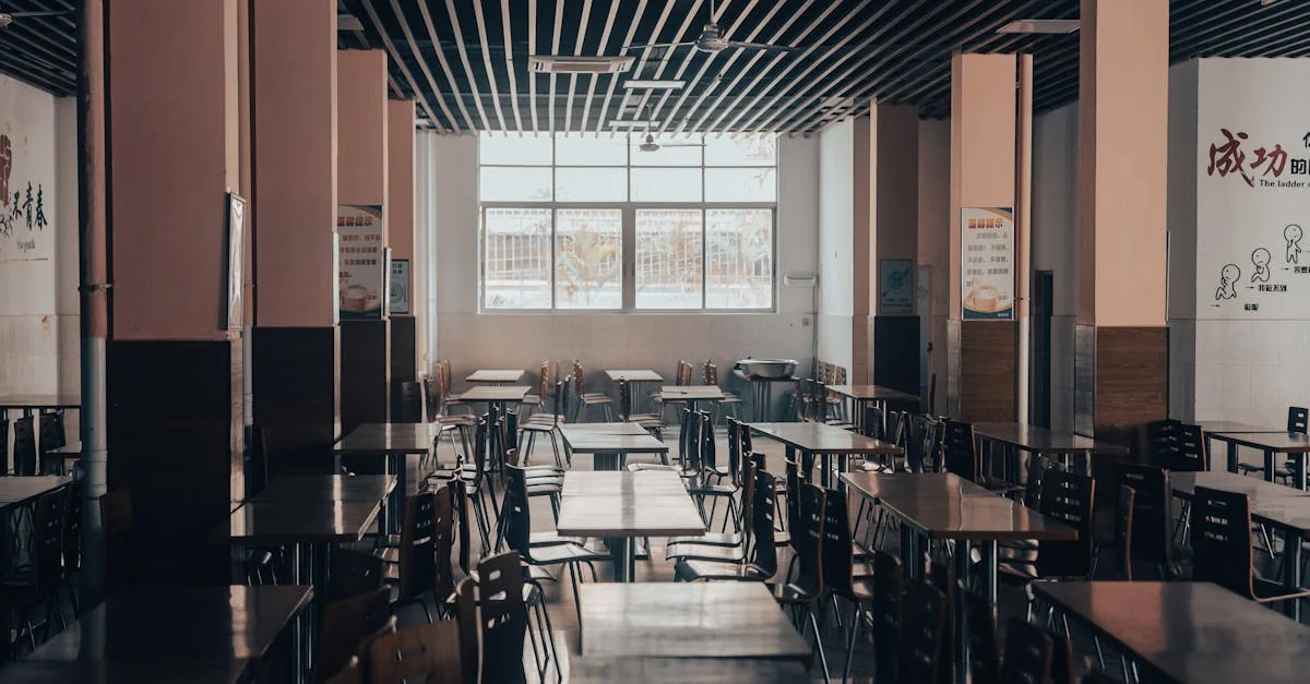 Modern institutional cafeteria setting where reusable container programs are deployed