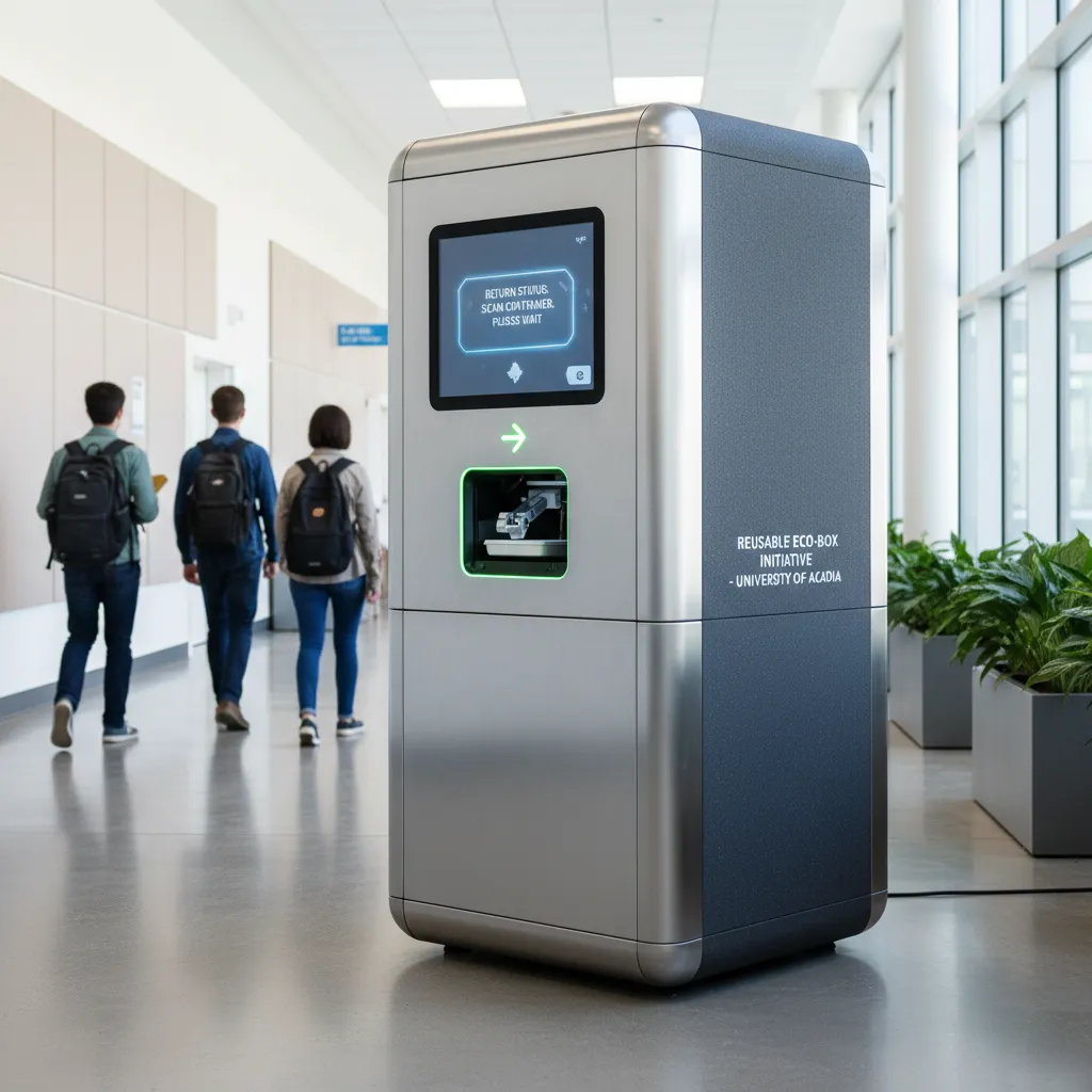 Smart automated return bin for reusable food containers in a university setting