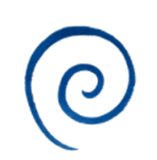 Blue spiral swirl shape on a white background.