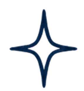 Blue four-pointed star sparkle icon with curved edges.