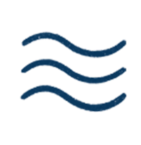 Three horizontal dark blue wavy lines stacked vertically.