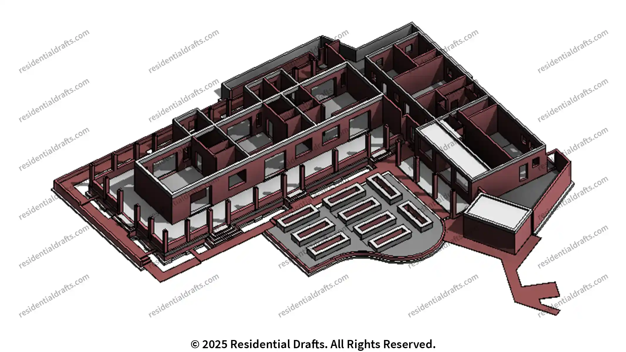 Structural drafting and BIM modeling for farm building renovations with precise 3D models and drawings for a smooth permit and construction process.
