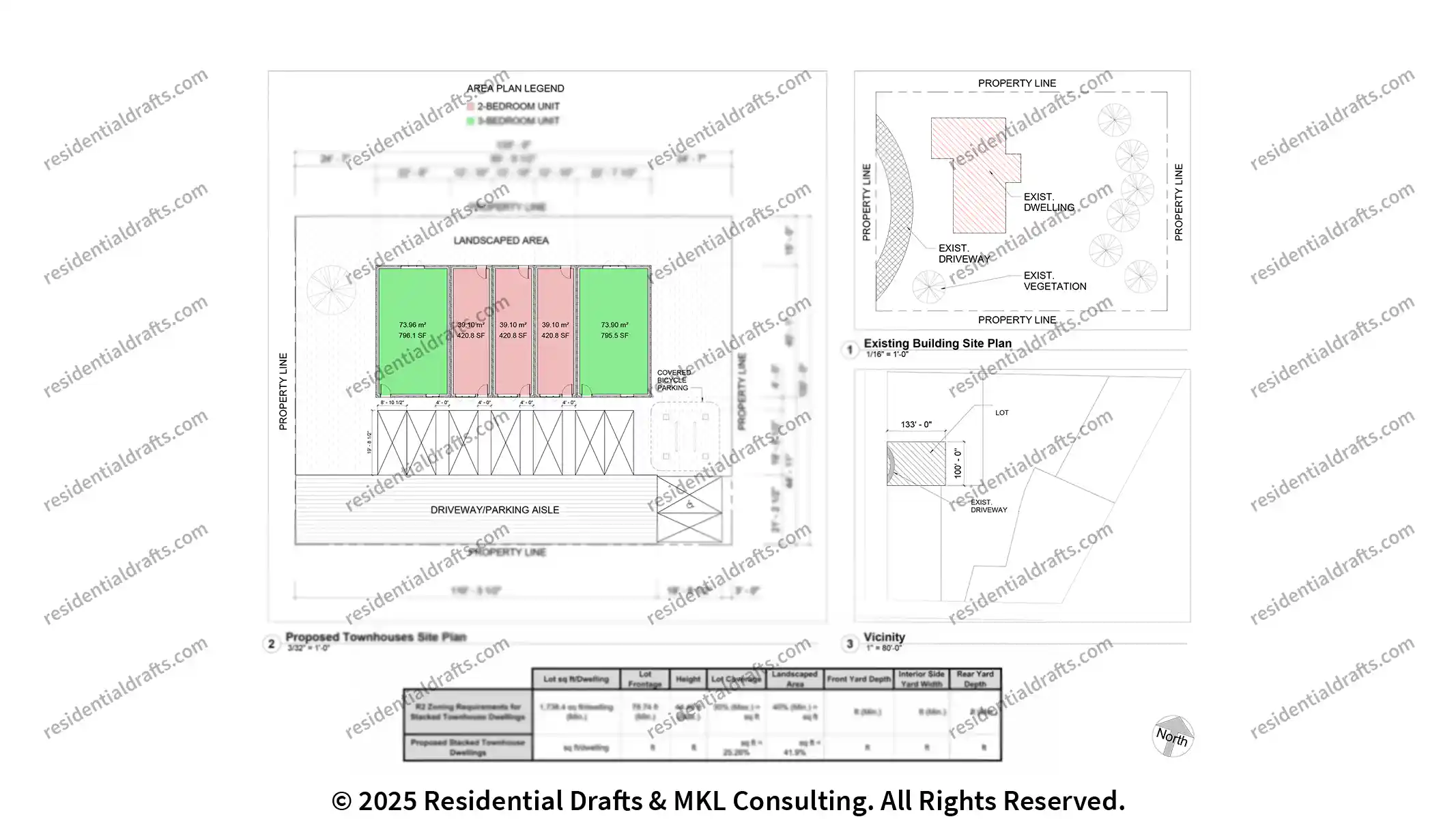 Feasibility Study for a new townhouse project. Rigorous analysis of zoning, site conditions, & costs to determine maximum density.