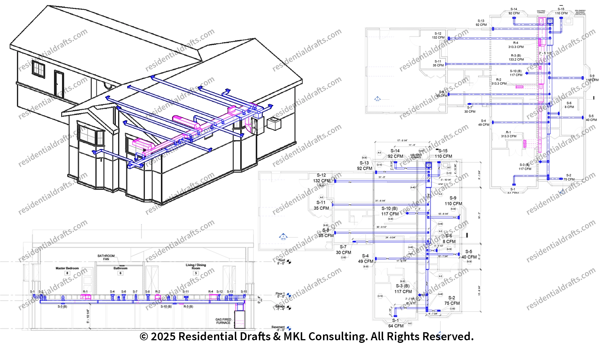 HVAC Permit Drawings for a building restoration in Prince Edward, ON. BIM modeling used for precise coordination and accurate layouts. Let's discuss yours!
