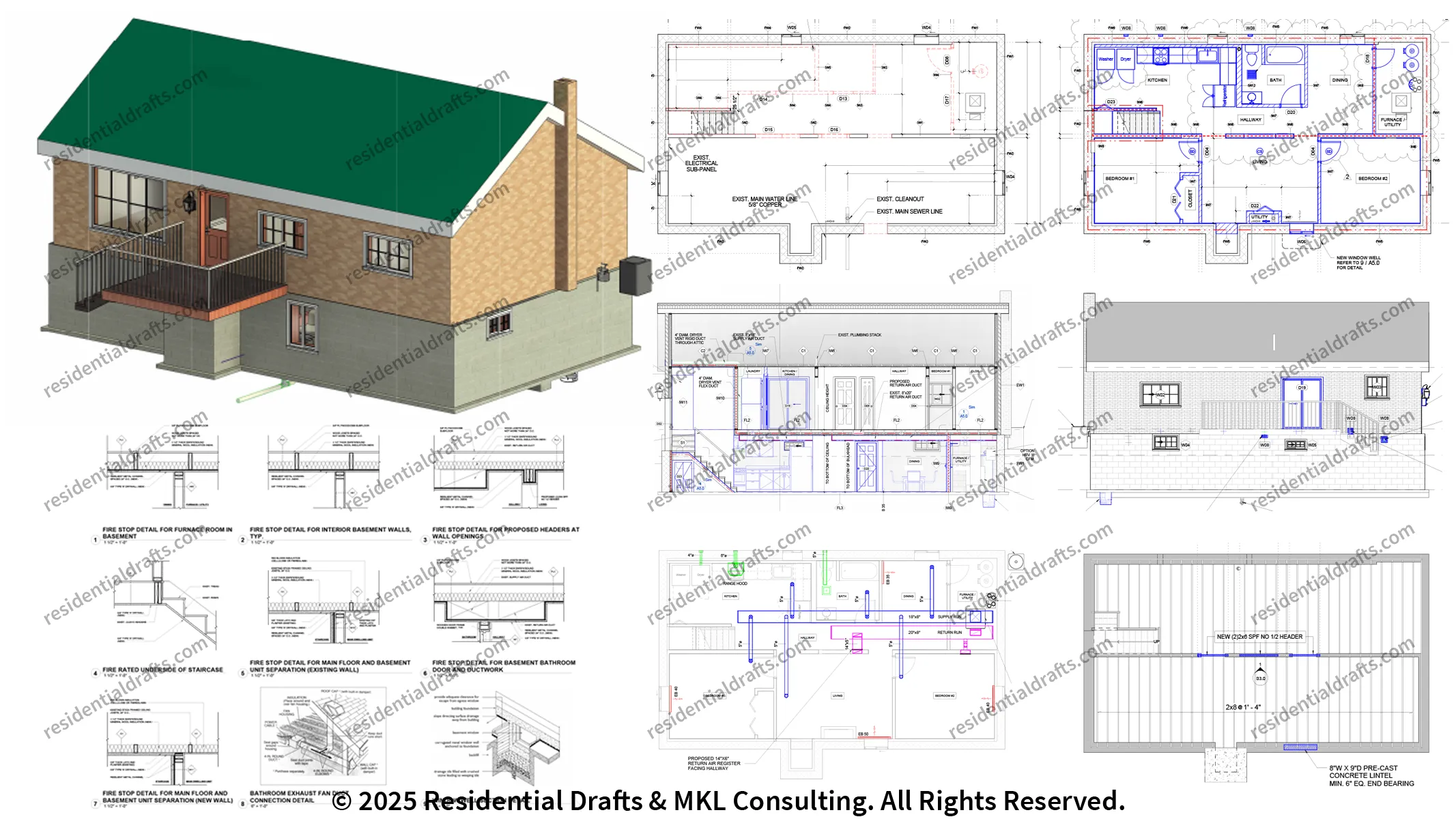 Duplex Conversion Permit Drawings (Trenton, ON). Comprehensive BIM coordination of Architectural, Structural, & HVAC for code compliance. Contact us today.