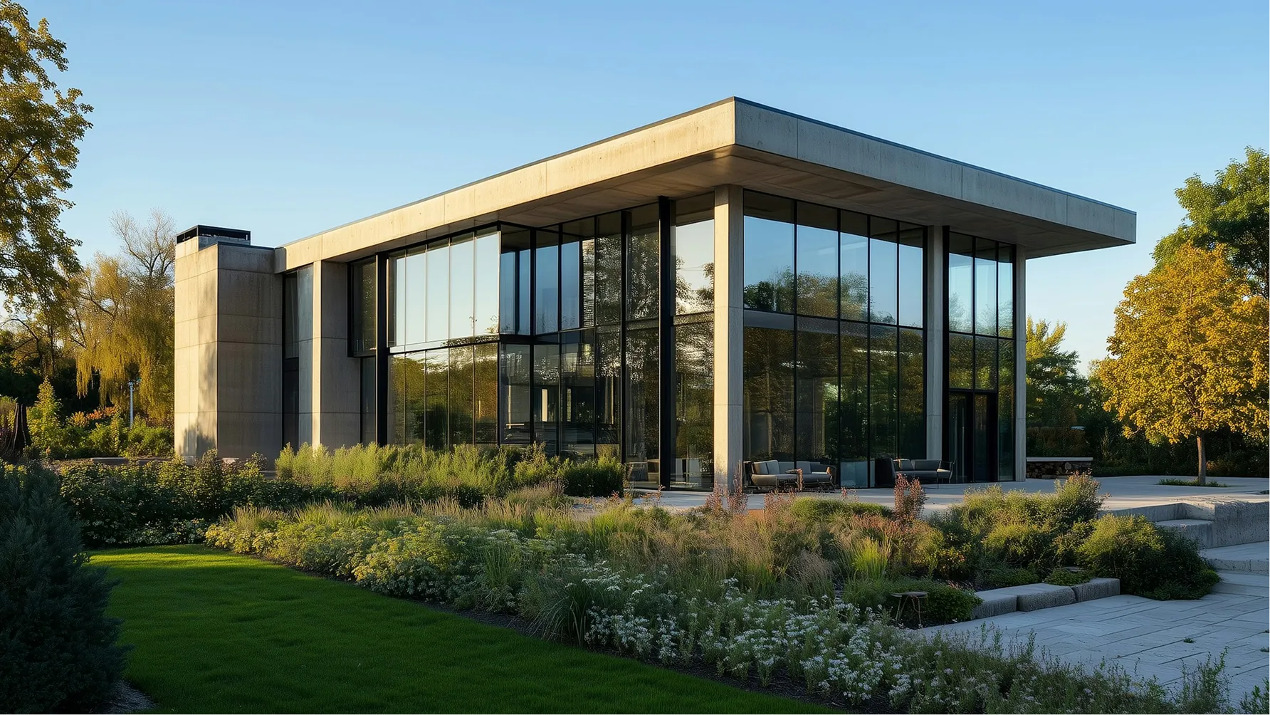 Projeto de prestígio da Santori Homes: o Moradia de vidro do empreendimento Quinta da Marinha, em Cascais, perfeitamente integrado num jardim paisagístico.