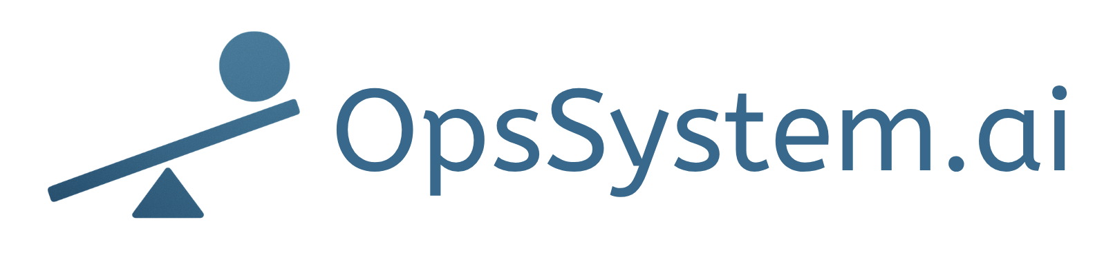 OpsSystem.ai logo with a blue circle balanced on a slanted line over a triangle.
