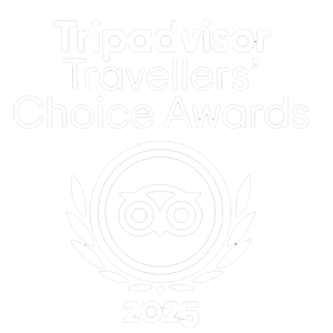 Tripadvisor Travellers' Choice Awards 2025 logo with owl emblem and laurel wreath.
