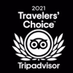 2021 Travelers’ Choice award badge by Tripadvisor featuring the Tripadvisor owl logo with laurel leaves.