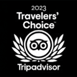 2023 Travelers' Choice award badge from Tripadvisor featuring the owl logo with laurel wreath.