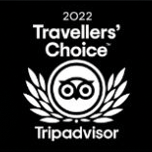 2022 Travellers’ Choice award emblem from Tripadvisor featuring an owl logo with laurel leaves.