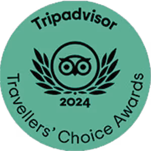 Tripadvisor Travellers' Choice Awards 2024 badge with owl logo and laurel wreath.