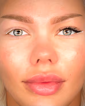 Close-up of a woman's face showing one eye with natural lashes and the other eye with long, curled eyelashes.