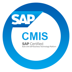 SAP CMIS Zertifizierung mit dem SAP Business Technology Platform Logo.