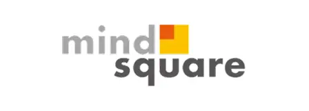 mind square Schriftzug mit gelbem und rotem Quadrat als Logo.