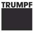 Schwarzes TRUMPF-Logo mit einem rechteckigen Block darunter auf weißem Hintergrund.
