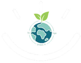 Stilisierte Erde mit zwei grünen Blättern oben und weißen Strahlen, die nach außen strahlen.